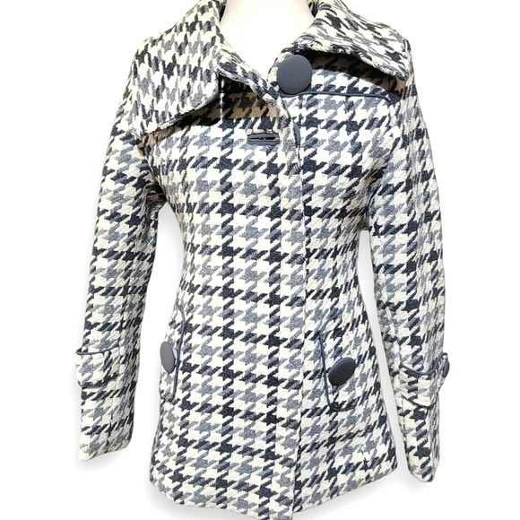 Soia & Kyo Women's Houndstooth Checkered Margo Wool Coat Ivory Grey Black, Small - Picture 17 of 17